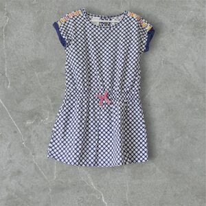Wonder Girls Short Sleeve Elastic Waist Navy White Polka Dot Dress Size 5T